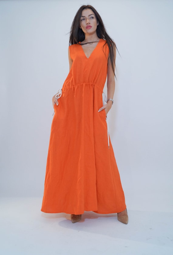 Convertible Orange Kaftan/asymmetrical Tunic/maxi Dress/orange Linen Casual  Kaftan/fashion Dress/sleeveless Orange Dress/handmade Top/f1907 - Etsy UK