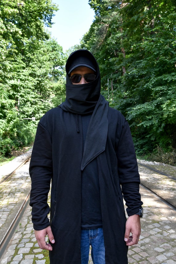 Máscara de bufanda negra hecha a mano / Negro Balaclava para hombres /  máscara de la capucha / máscara