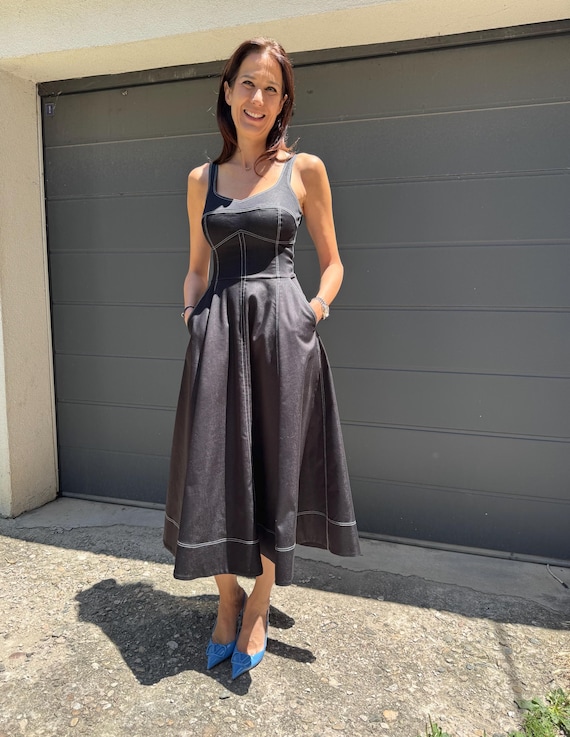Made-to-Order Handcrafted Denim Dress/Custom Fit/Ethically Made/Unique & ElegantDenim Dress/Jeans Dress/Black Denim Dress/F5070