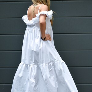 White Romantic Dress/Ruffled Dress/Off Shoulder Dress/Open Back Dress, Beach Dress/Summer Dress/Long Maxi Dress/Loose Dress/ Oversized/F2158 image 5