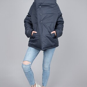 Oversized Quilted Polyester Jacket, High Neck Collar/F2287 image 7