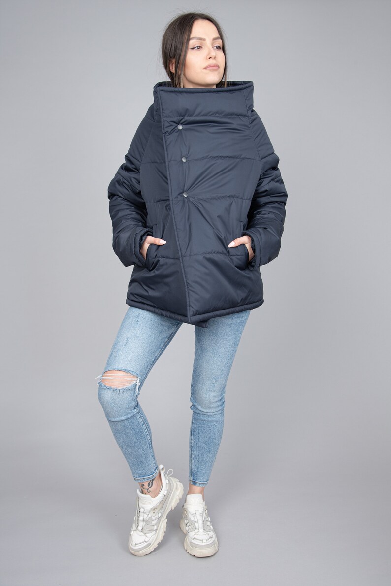 Oversized Quilted Polyester Jacket, High Neck Collar/F2287 image 7