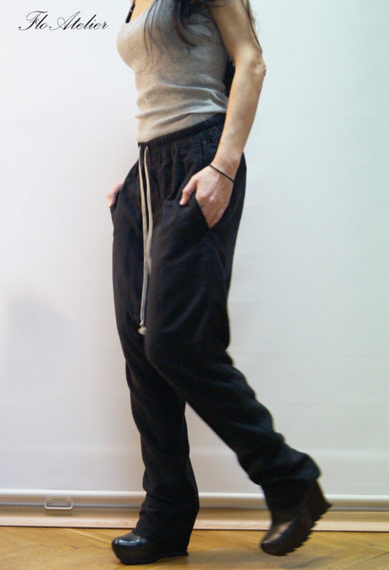 Loose Casual Black Drop Crotch Harem Pants/handmade | Etsy