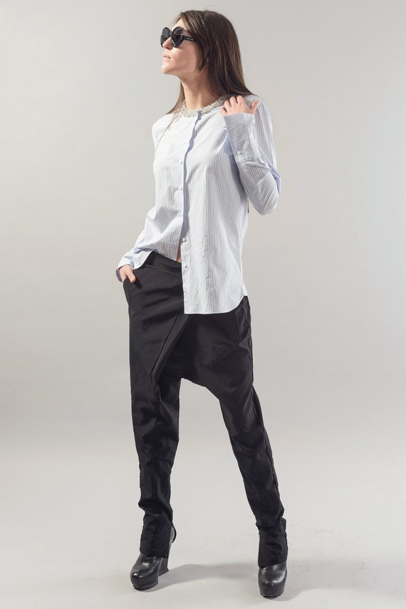 Draped Pants/Loose Skirt Pants/Black Harem Pants/Drop Crotch Pants/XXL Skirt/Loose Pants/Extravagant pants/Tapered Pants/Wrapped Pants/F1842