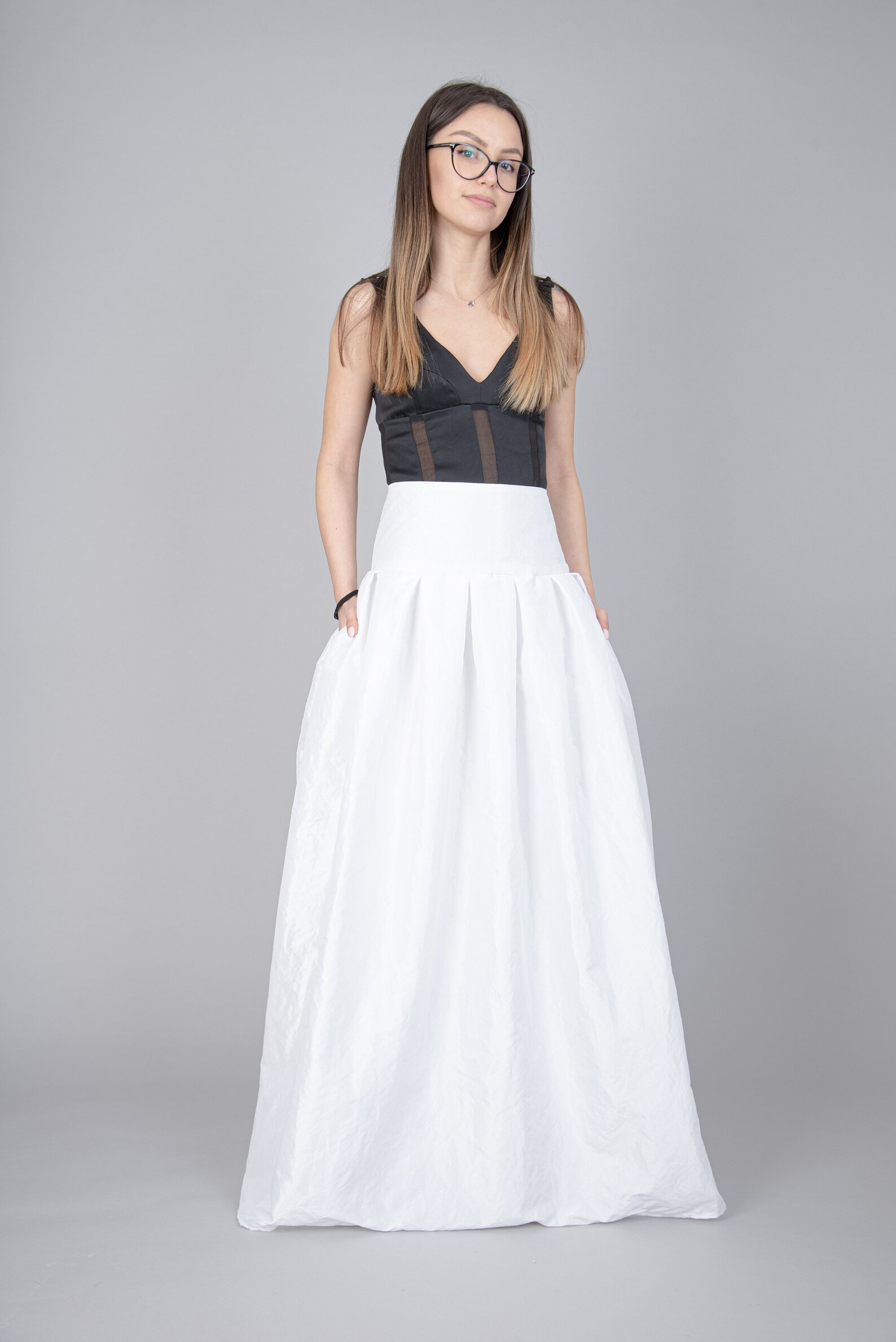 Handmade White Taffeta Maxi Skirt, Elegant Long Waistband Etsy — free download