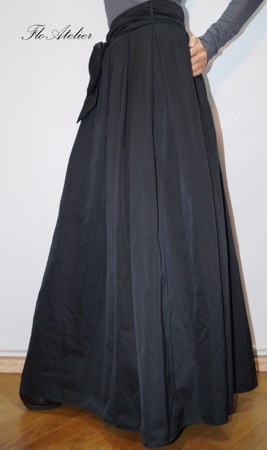 Black Maxi Skirt/high Low Waist Skirt/long Waistband - Etsy