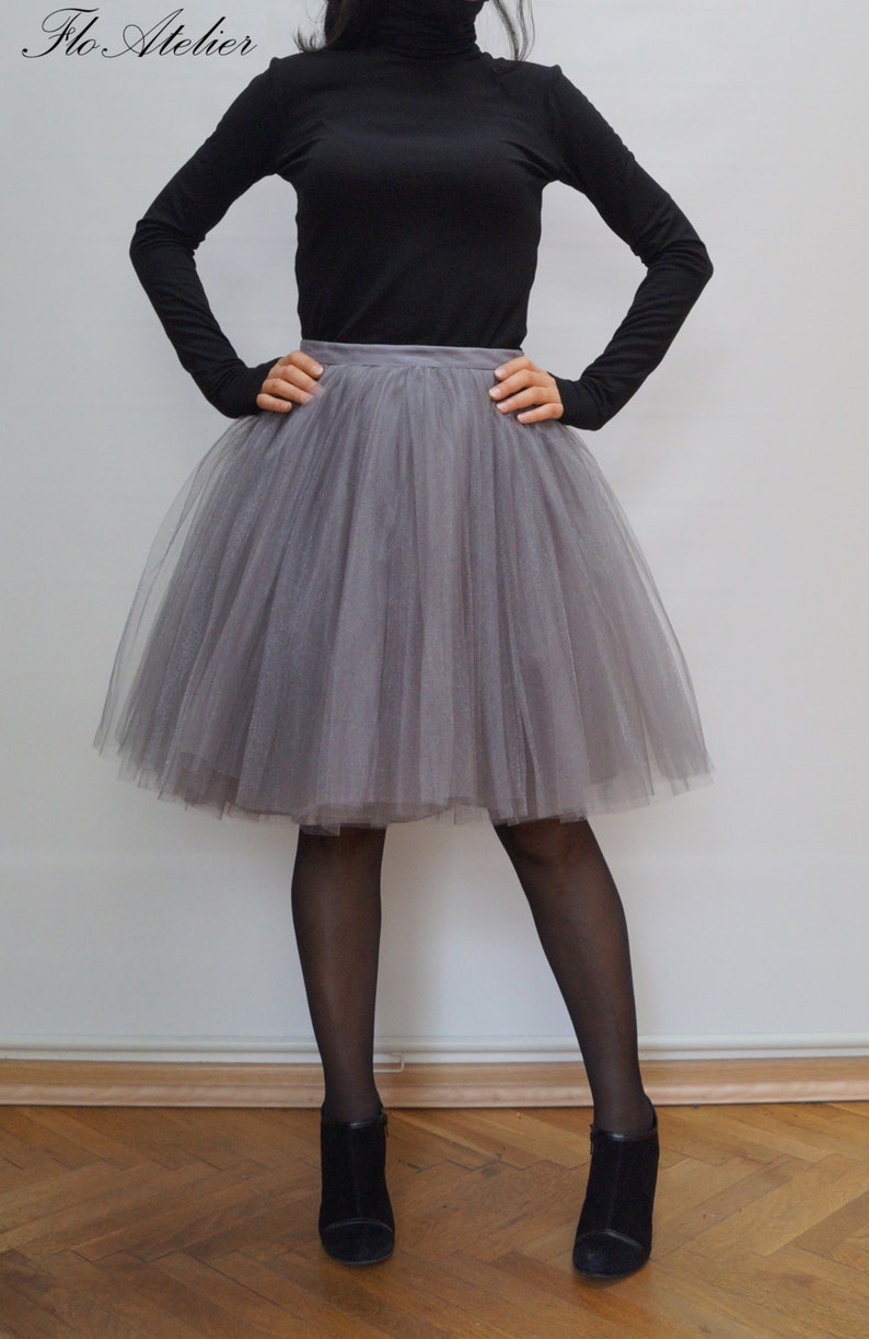 Women Tulle Skirt/Tea Length Tutu Skirt/Princess Skirt/Wedding Skirt/Knee Length Skirt/Gray Skirt/Grey Tutu Skirt/Grunch Skirt/F1294 image 2