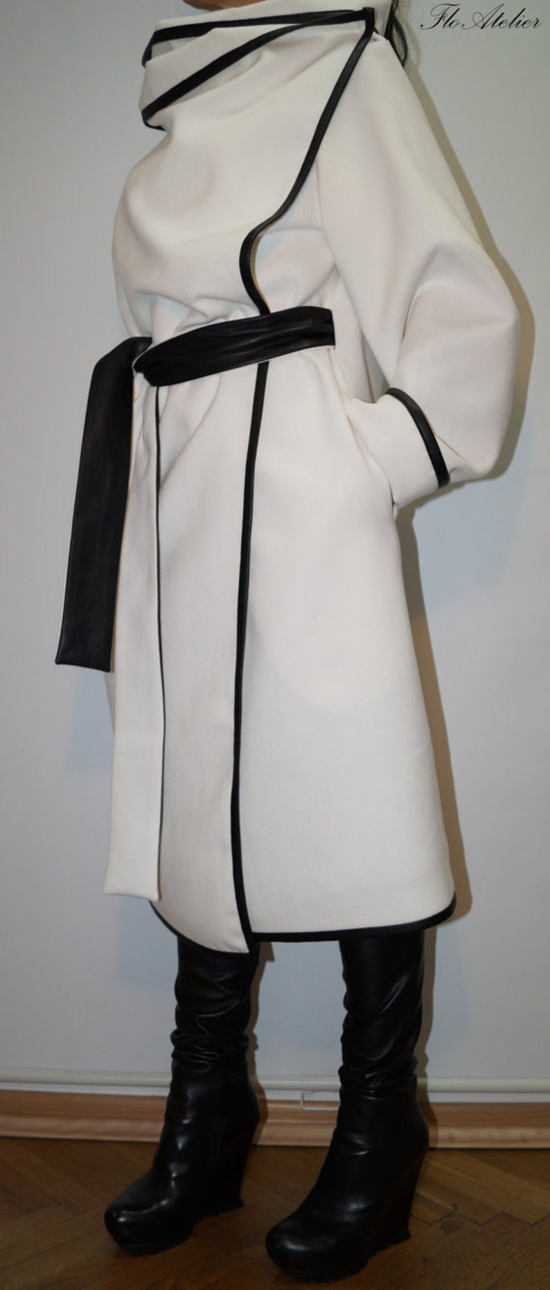 High Collar Coat/asymmetrical Coat With Pockets/ Wool Cashmere Etsy