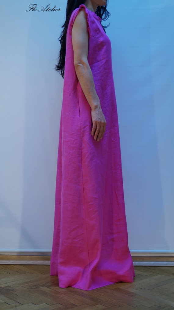 Summer Linen Dress/loose Dress/long Casual Dress/pink Kaftan/asymmetrical  Tunic/beach Dress/pink Dress/handmade Pink Tunic/long Tunic/f1144 