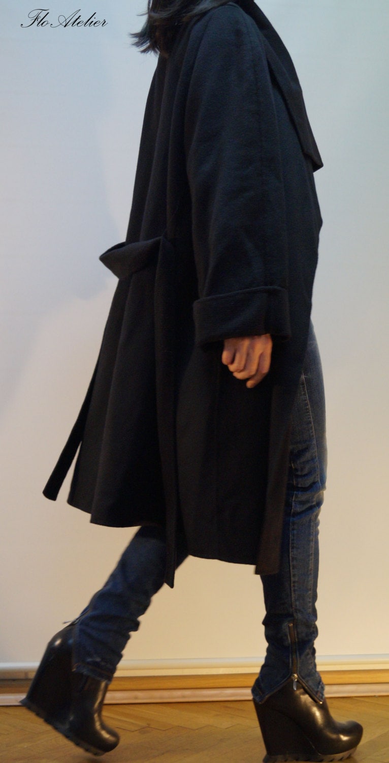 Shawl Collar Coat/Black Wool Coat/Winter High Collar | Etsy