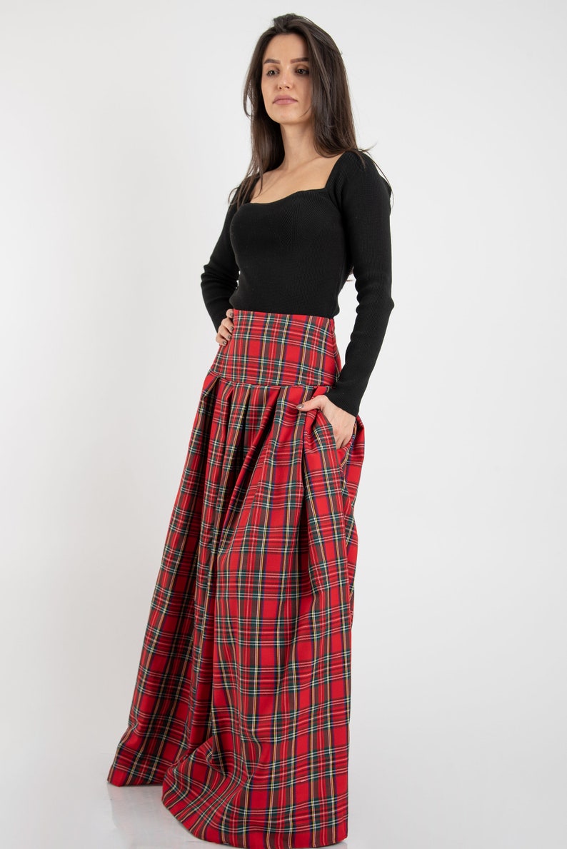 Lovely Checked Long Maxi Skirt/High or Low Waist Skirt/Long Waistband Skirt/Handmade Skirt/Low Waisted Black Skirt/Formal Skirt/Skirt/F2128 image 9