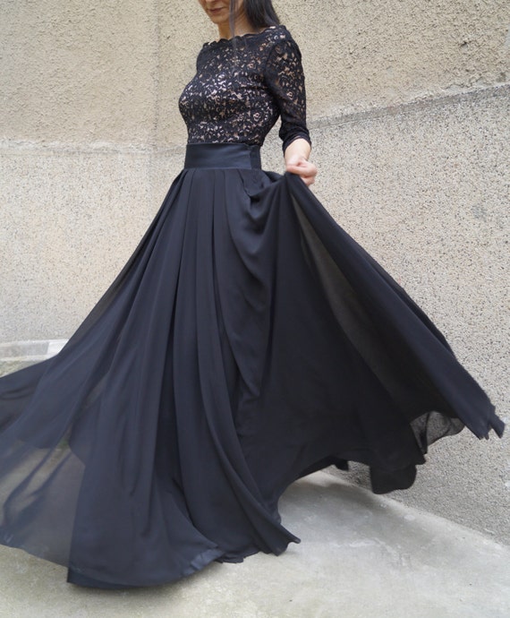 black chiffon skirt long
