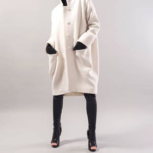 Straight Coat/Off White Coat/Wool Cashmere Coat/Winter Coat/Oversize Coat/Unstructured Coat/Asymmetrical Coat/Extravagant Coat/F1731 image 4
