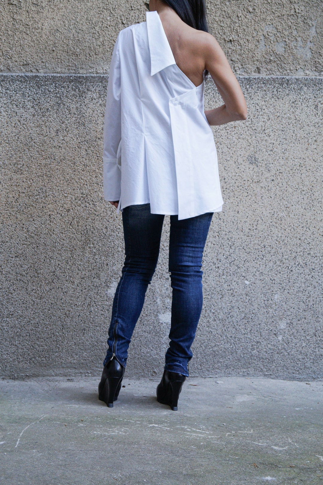 Off Shoulder/oversized Shirt/casual White Top/long Sleeved Cotton Shirt ...