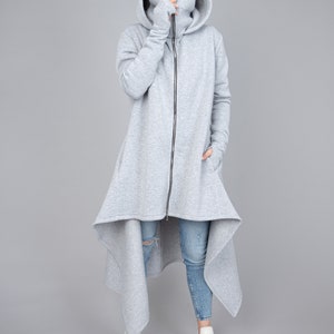 Cowl Neck Sweatshirt/Asymmetrical Hem Top/Oversized Loose Loungewear/Hoodie Top/Cozy Coat/Gray Coat/Gray Oversized Sweatshirt/F2286 imagem 6