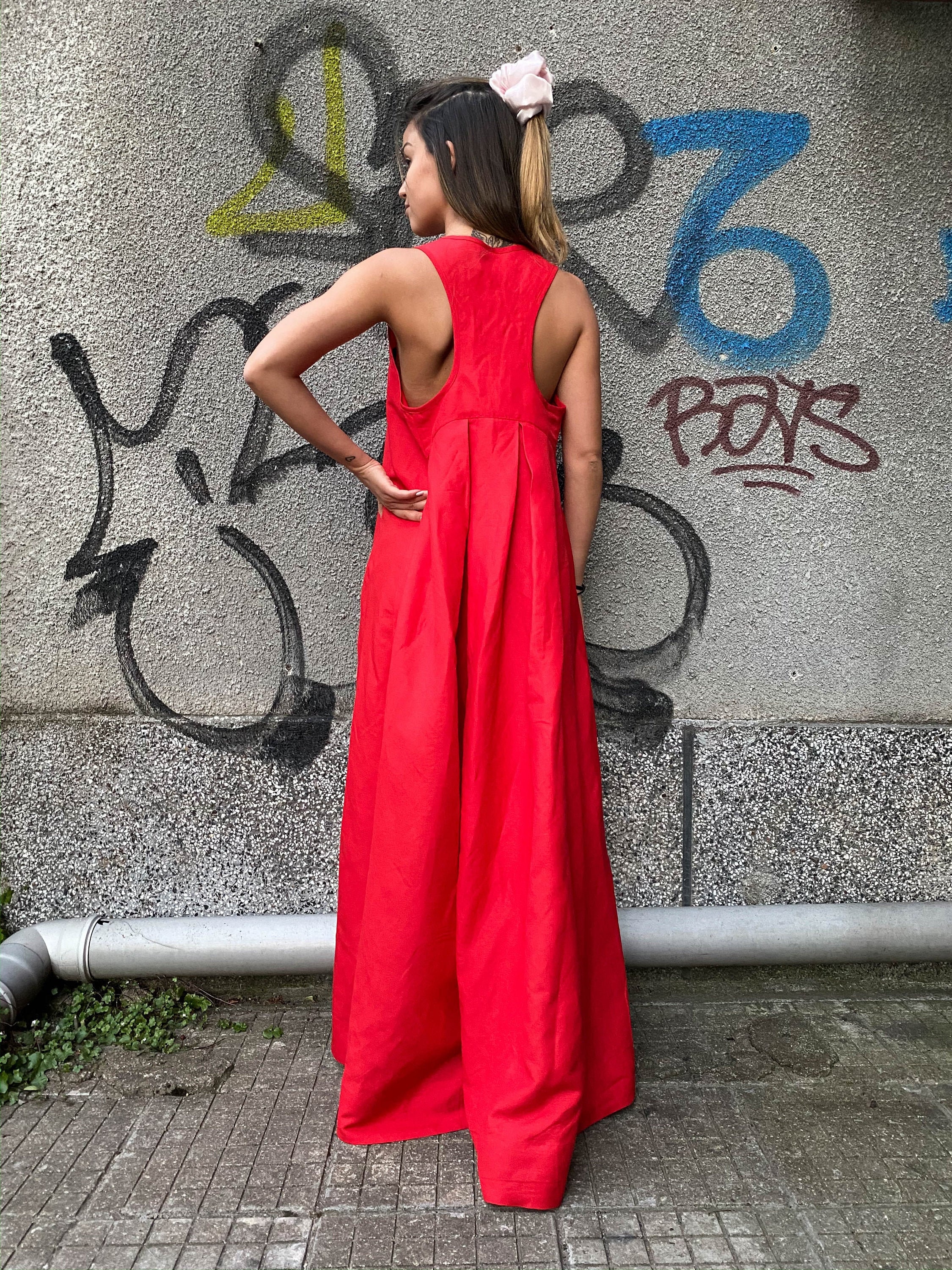red loose fit dress Loose A-line Dress/long Dress/summer Dress/linen Red Dress/loose Dress/long  Dress/kaftan/maxi Dress/beach Dress/dress With Pockets/f2381