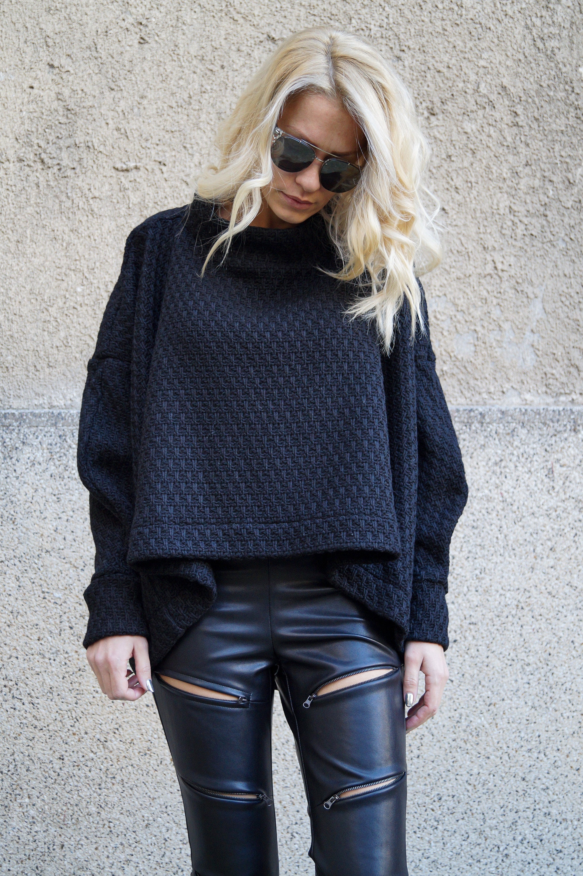 Black Asymmetrical Sweater/cozy Sweater/knitwear Top/long | Etsy