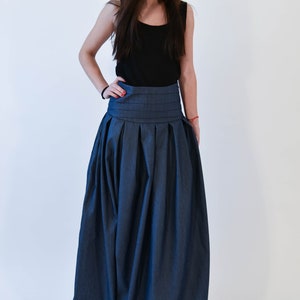 Lovely Blue Denim Maxi Skirt/high Low Waist Skirt/long Waistband Skirt ...