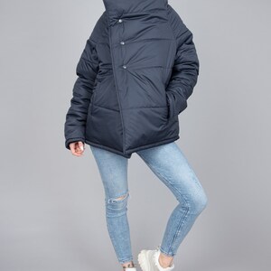 Oversized Quilted Polyester Jacket, High Neck Collar/F2287 image 6