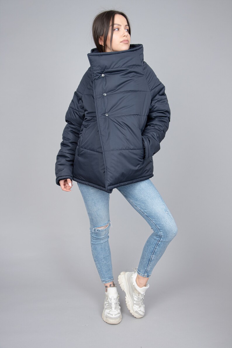 Oversized Quilted Polyester Jacket, High Neck Collar/F2287 image 6