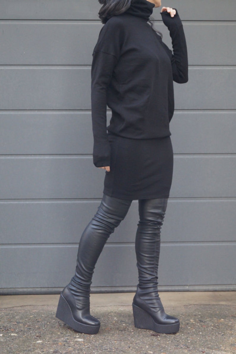 Black Loose Sweater DressCozy PulloverSweater DressKnit DressWomen Turtleneck DressMaxi BlouseOversize Knit TopKnit TunicF1543