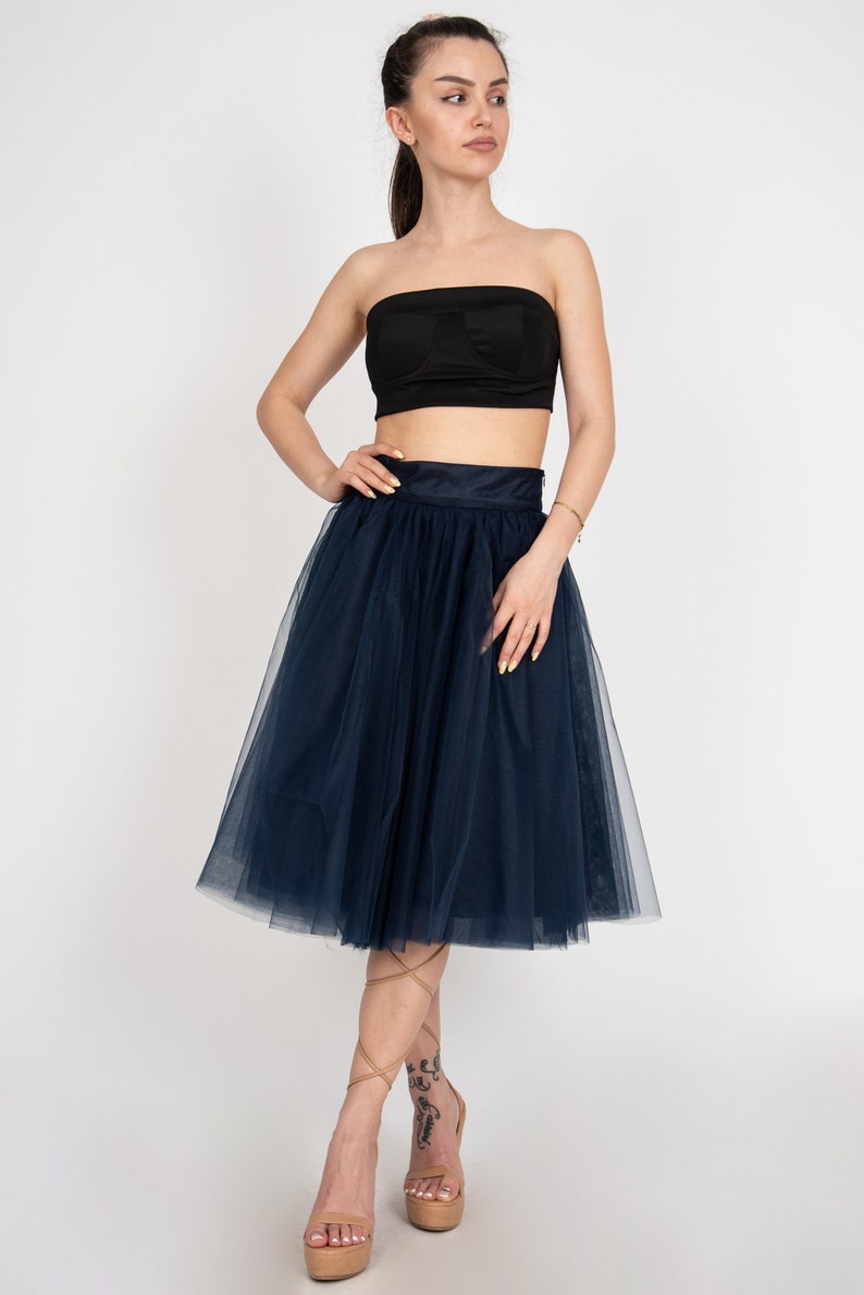 Women Tulle Skirt/Tutu Skirt/Princess Skirt/Blue Short Skirt/Blue Tutu Skirt/Casual Ballet Skirt/Dark Blue Mini Skirt/F2414 image 3