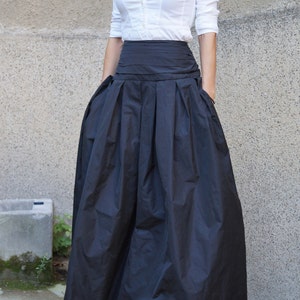 Lovely Black Long Maxi Skirt/High or Low Waist Skirt/Long Waistband Skirt/Handmade Skirt/Low Waisted Black Skirt/Formal Skirt/Skirt/F1190 画像 2