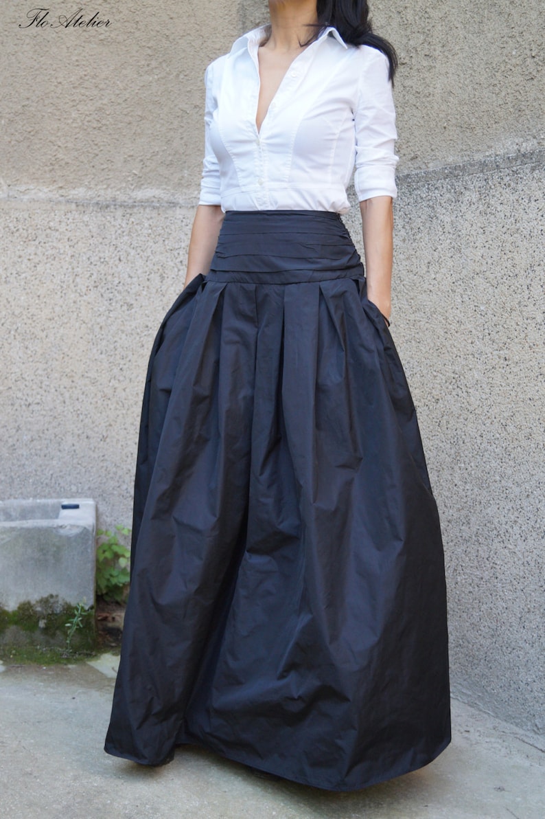 Lovely Black Long Maxi Skirt/High or Low Waist Skirt/Long Waistband Skirt/Handmade Skirt/Low Waisted Black Skirt/Formal Skirt/Skirt/F1190 image 2