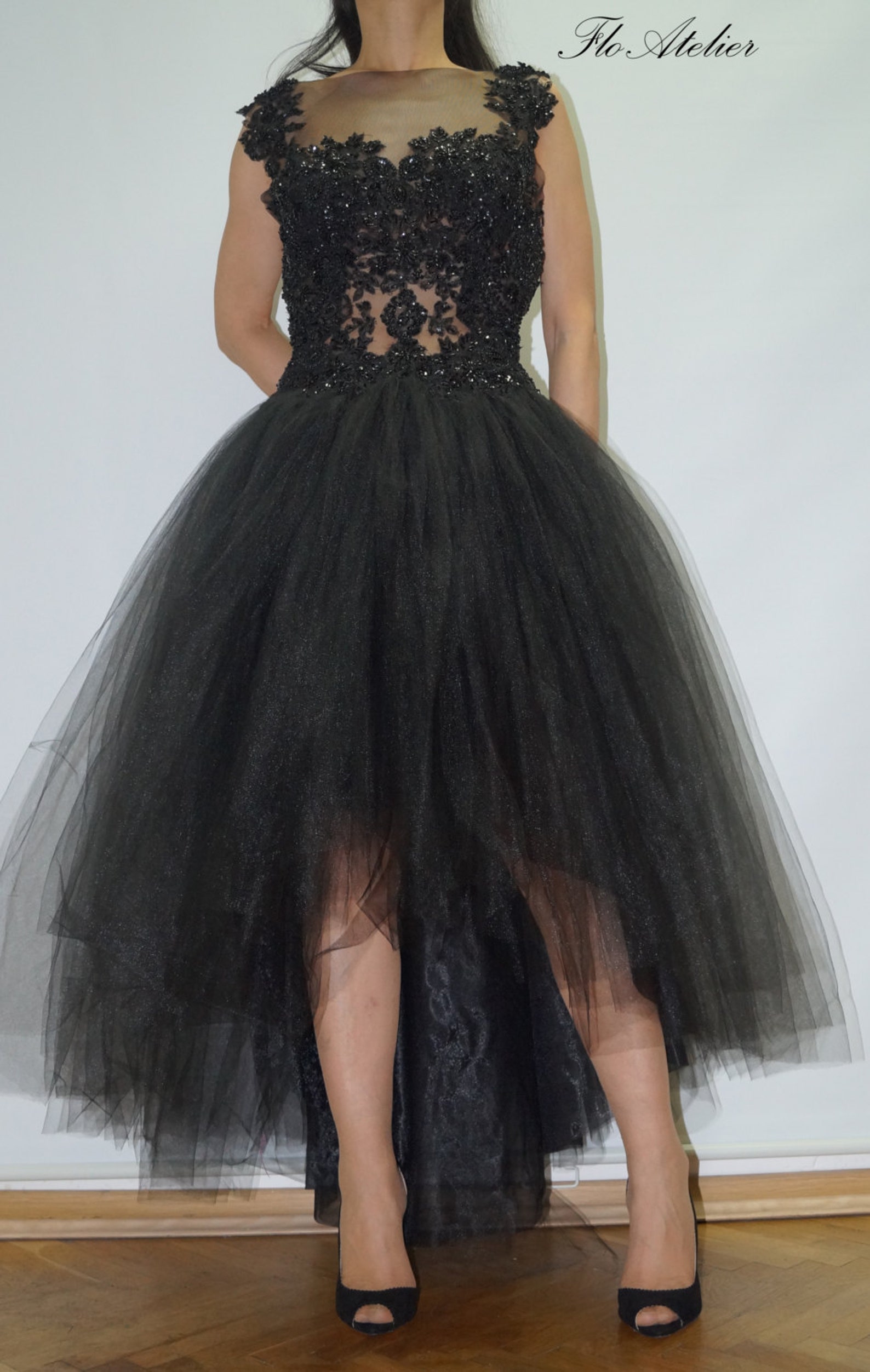 Lace and Tulle with Beaded Dresses Black