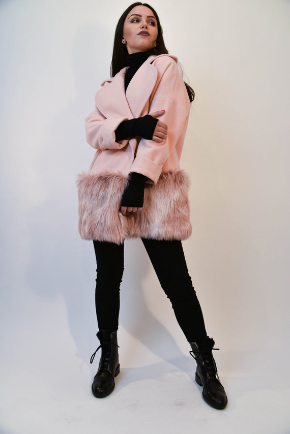 Faux Fur Coat half Fur Coat pink Coat cashmere Wool Coat romantic Coat sweet and Elegant Coat coat With Faux Fur by Floatelier f1970 Etsy Canada