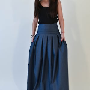 Lovely Blue Denim Maxi Skirt/high Low Waist Skirt/long Waistband Skirt ...