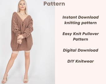 Oversized Cable Knit Sweater Pattern | Cozy Pullover DIY Knitwear (Digital Download)/ F3