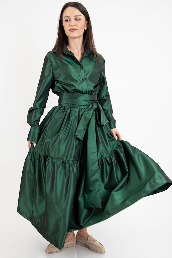 green taffeta midi dress Sleeveless Deco Dress MIDI