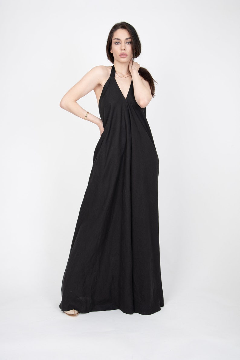 Linen Open Back Dress/black Linen Dress/linen Wedding - Etsy