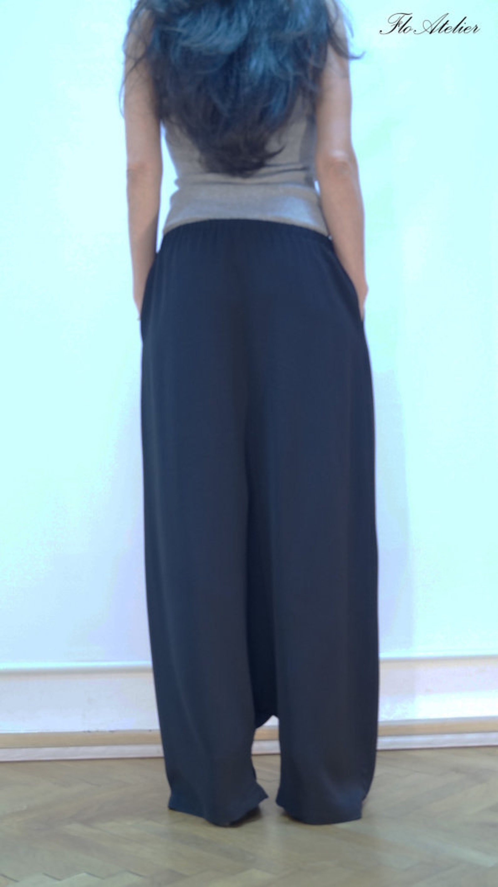 Loose Skirt Pants/casual Pants/black Drop Crotch Harem Etsy