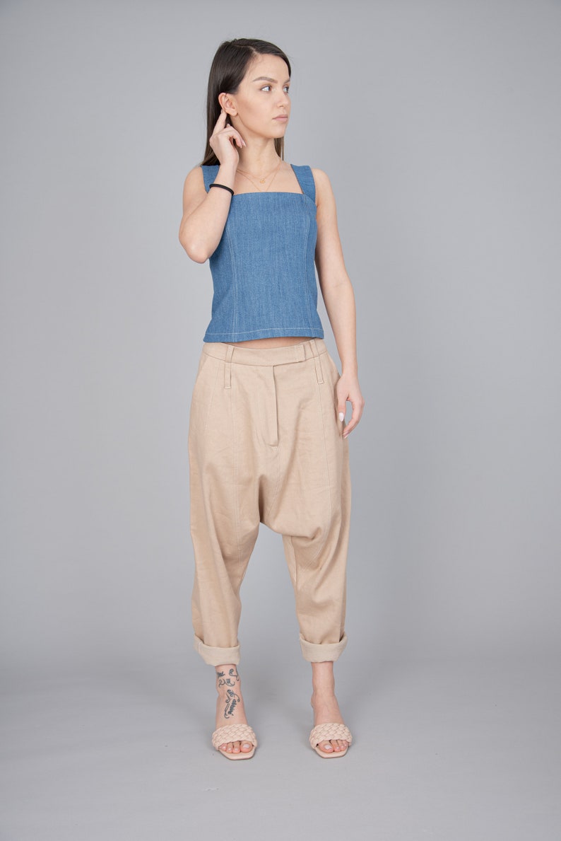 Track Pants/Loose Pants/Drop Crotch Pants/Shell Trimmed Pants/Harem Pants/Extravagant Denim Pants/Unisex Pants/Zipper Pants/Trousers/F5028 image 2