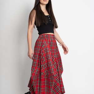 Asymmetrical Skirt/Lovely Checked Maxi Skirt/High-Low Waist Skirt/Long Waistband Skirt/Handmade Skirt/Low Waisted Skirt/Formal Skirt/F5023