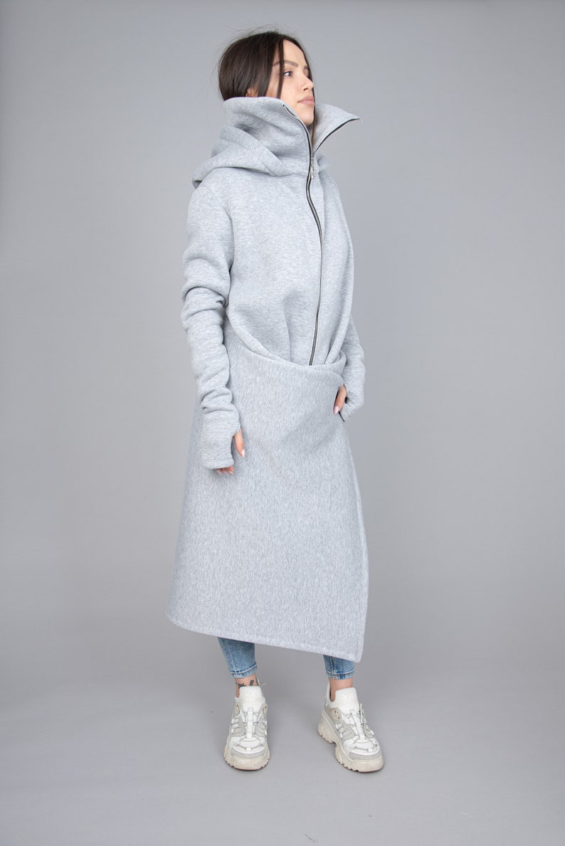 Cowl Neck Sweatshirt/Asymmetrical Hem Top/Oversized Loose Loungewear/Hoodie Top/Cozy Coat/Gray Coat/Gray Oversized Sweatshirt/F2286 image 8