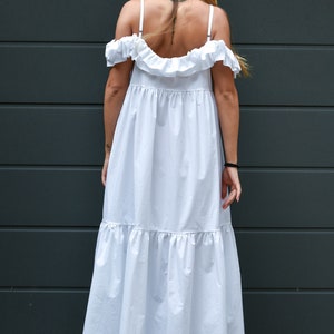 White Romantic Dress/Ruffled Dress/Off Shoulder Dress/Open Back Dress, Beach Dress/Summer Dress/Long Maxi Dress/Loose Dress/ Oversized/F2158 image 9
