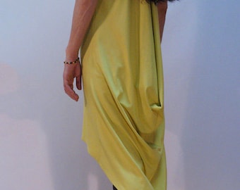 Asymmetrical Maxi Tunic/Yellow Summer Long Top/Asymmetrical Dress/Summer Dress/Cotton with Elastane Tunic/Casual Dress/Yellow Tunic/F1140