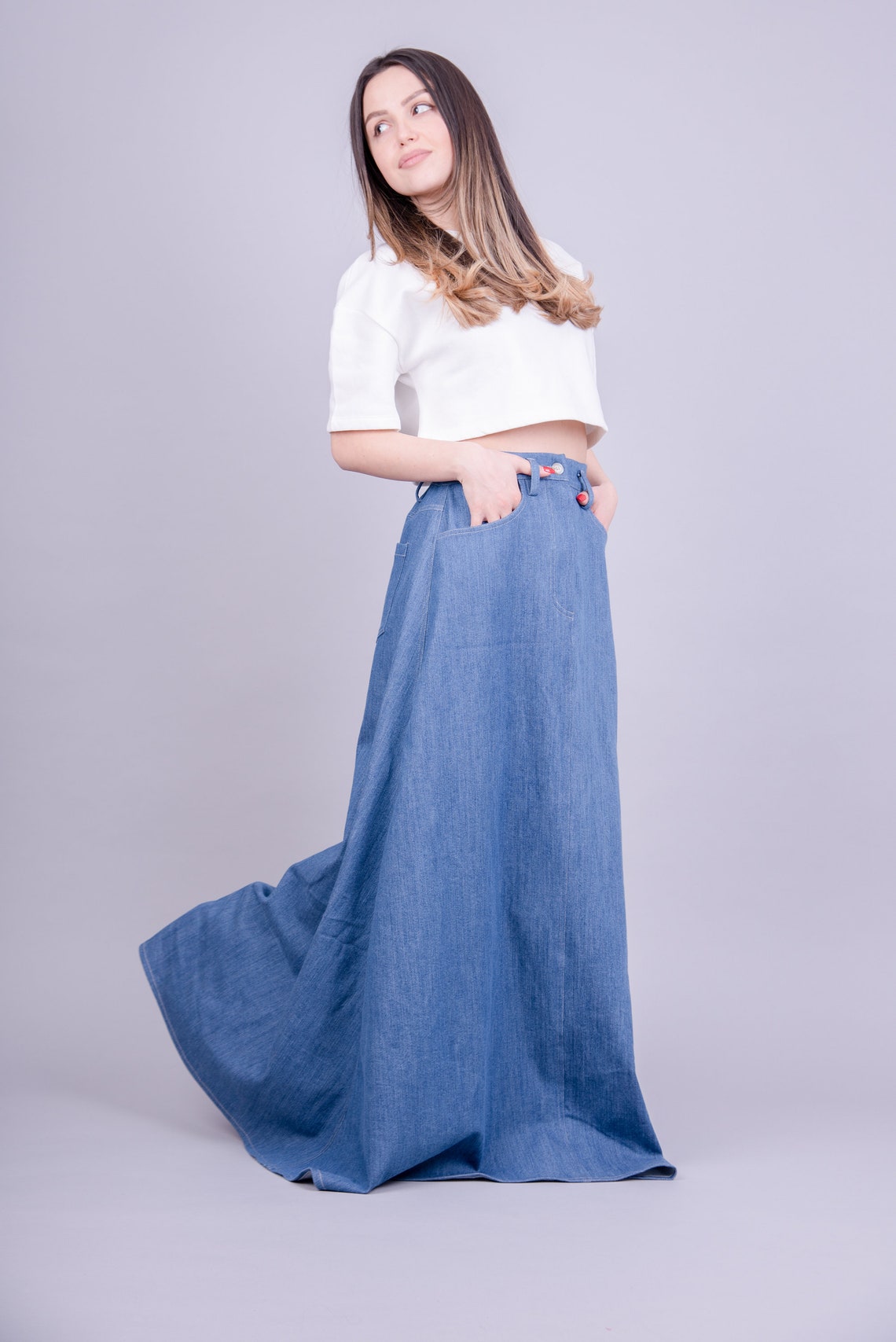 Maxi Skirt/Denim Oversized Skirt/Jean Skirt/Casual Maxi | Etsy