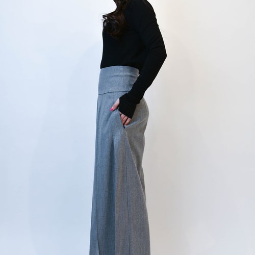 Grey Pants Skirt/Gray Pants/Loose Skirt/Wide Leg Pants/Comfortable pants skirt/Grey Handmade shops Pants/Plated Pants/Elegant Skirt/ F1974