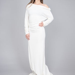 Off Shoulder Dress/Cute Maxi Dress/Cotton Maxi Dress/Casual Long Dress/Loose Maxi Dress/Flowy Dress/Cotton Dress/White Evening Dress/F2296 image 4