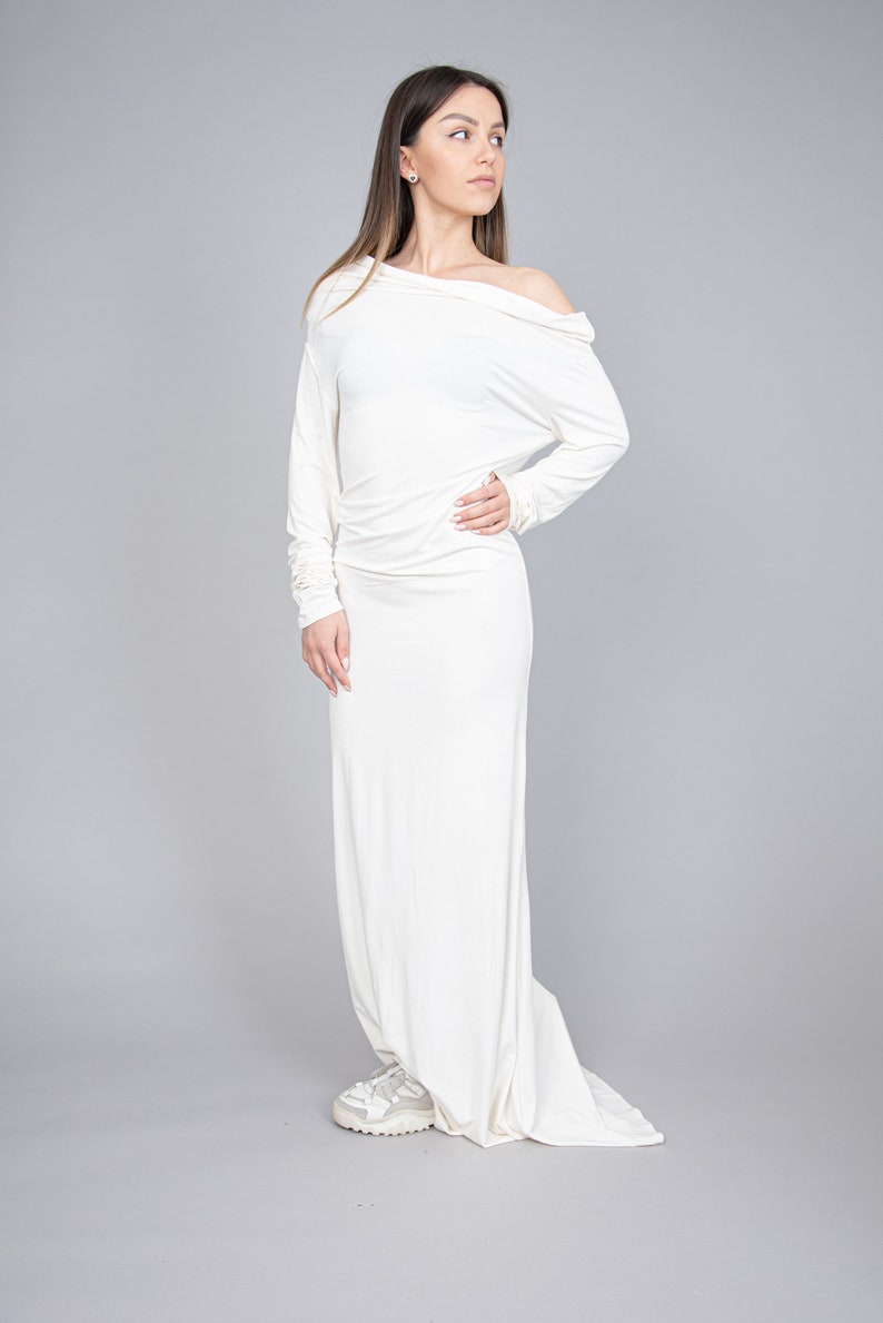 Off Shoulder Dress/Cute Maxi Dress/Cotton Maxi Dress/Casual Long Dress/Loose Maxi Dress/Flowy Dress/Cotton Dress/White Evening Dress/F2296 image 4