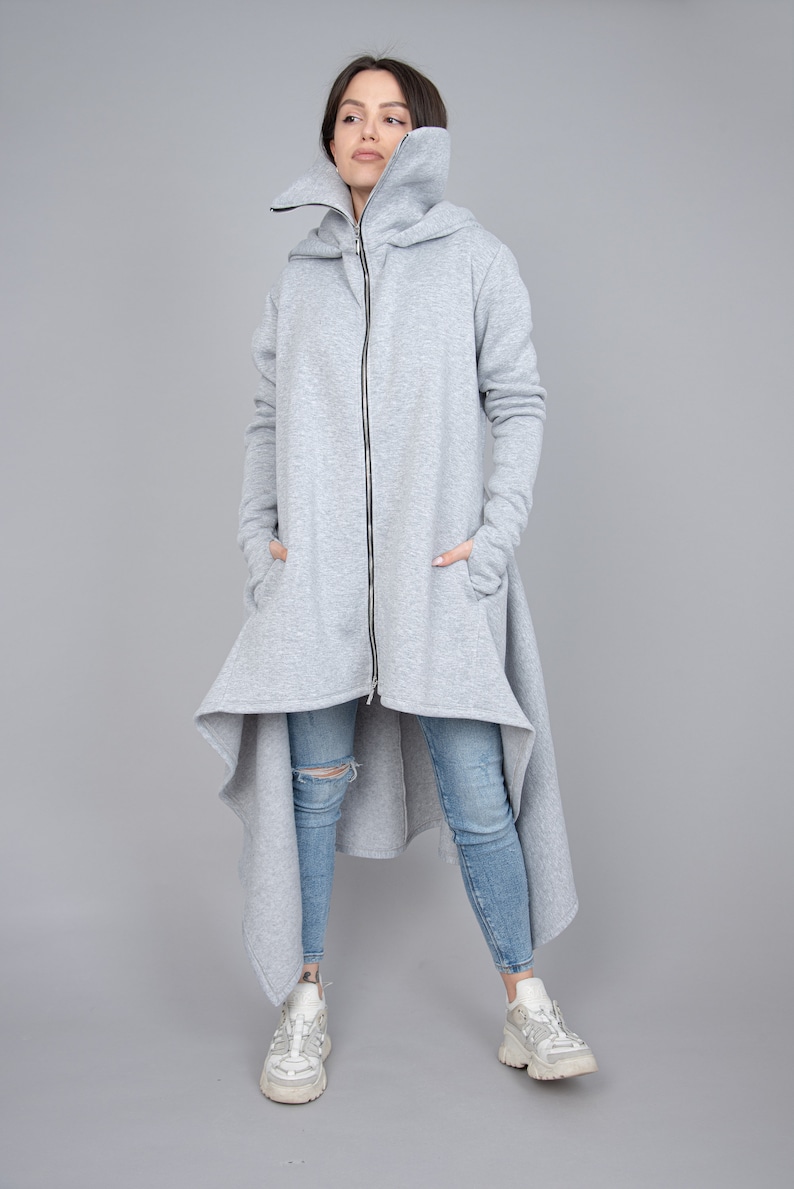 Cowl Neck Sweatshirt/Asymmetrical Hem Top/Oversized Loose Loungewear/Hoodie Top/Cozy Coat/Gray Coat/Gray Oversized Sweatshirt/F2286 image 3