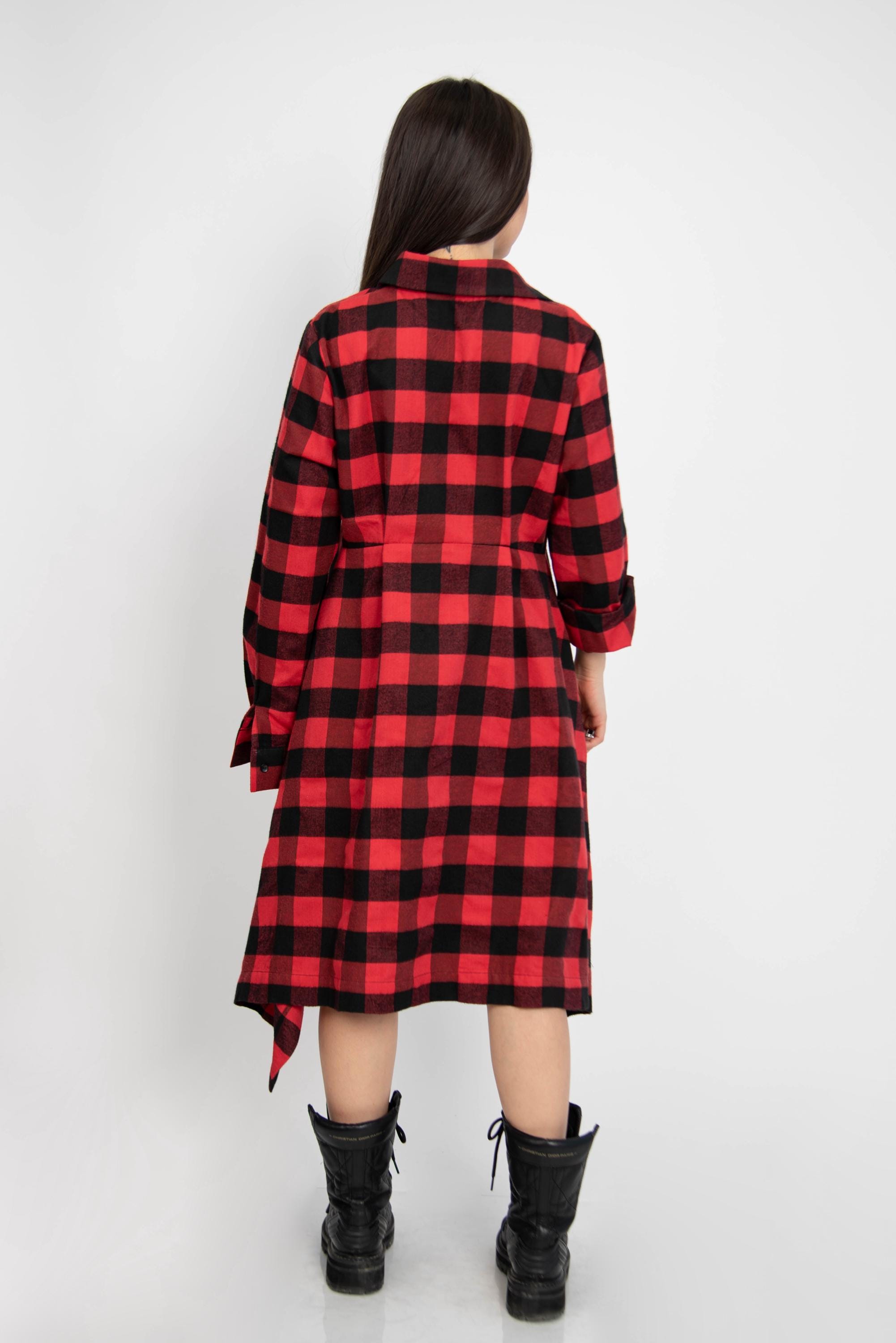 chinese dress ladies Christmas Plaid Shirt Dress for Women