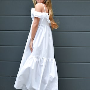 White Romantic Dress/Ruffled Dress/Off Shoulder Dress/Open Back Dress, Beach Dress/Summer Dress/Long Maxi Dress/Loose Dress/ Oversized/F2158 image 7