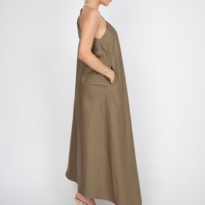 One Shoulder Dress/Green Kaftan/Asymmetrical Tunic/Cotton Maxi Dress/Beige Casual Kaftan/Party Dress/One Shoulder Dress/Stylish Dress/F2323 imagen 3