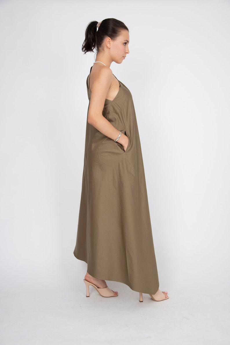 One Shoulder Dress/Green Kaftan/Asymmetrical Tunic/Cotton Maxi Dress/Beige Casual Kaftan/Party Dress/One Shoulder Dress/Stylish Dress/F2323 imagen 3