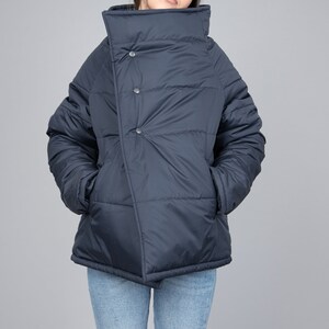 Oversized Quilted Polyester Jacket, High Neck Collar/F2287 image 8